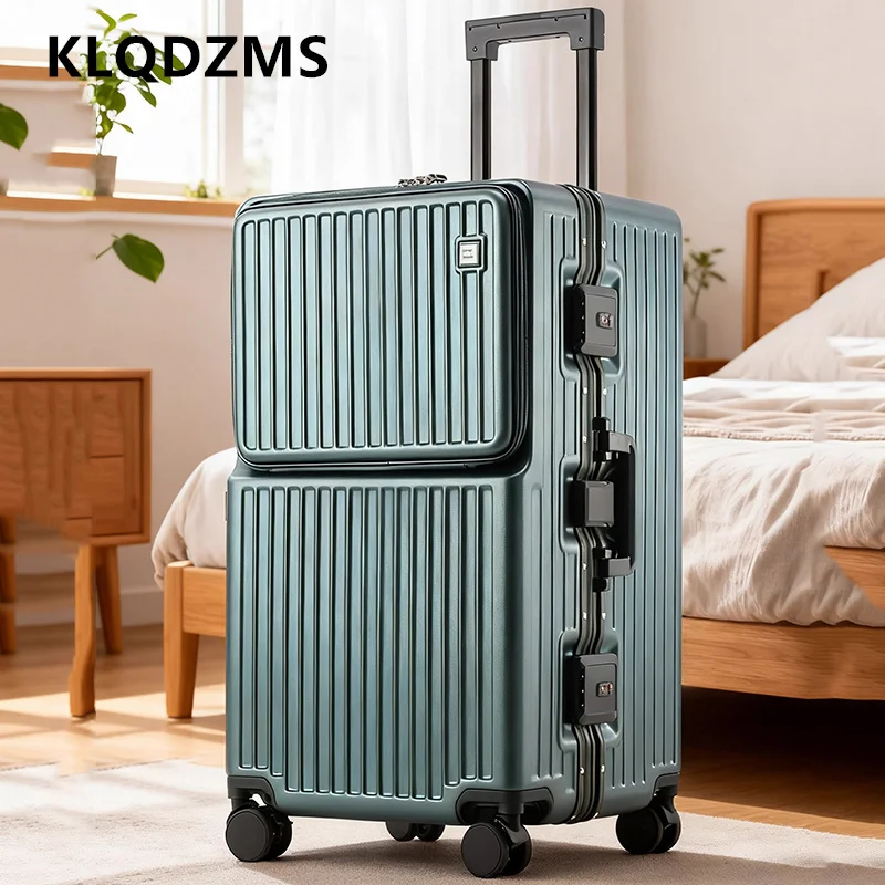 KLQDZMS USB Charging Suitcase Front Opening Aluminum Frame Trolley Case Large Capacity Password Box 26