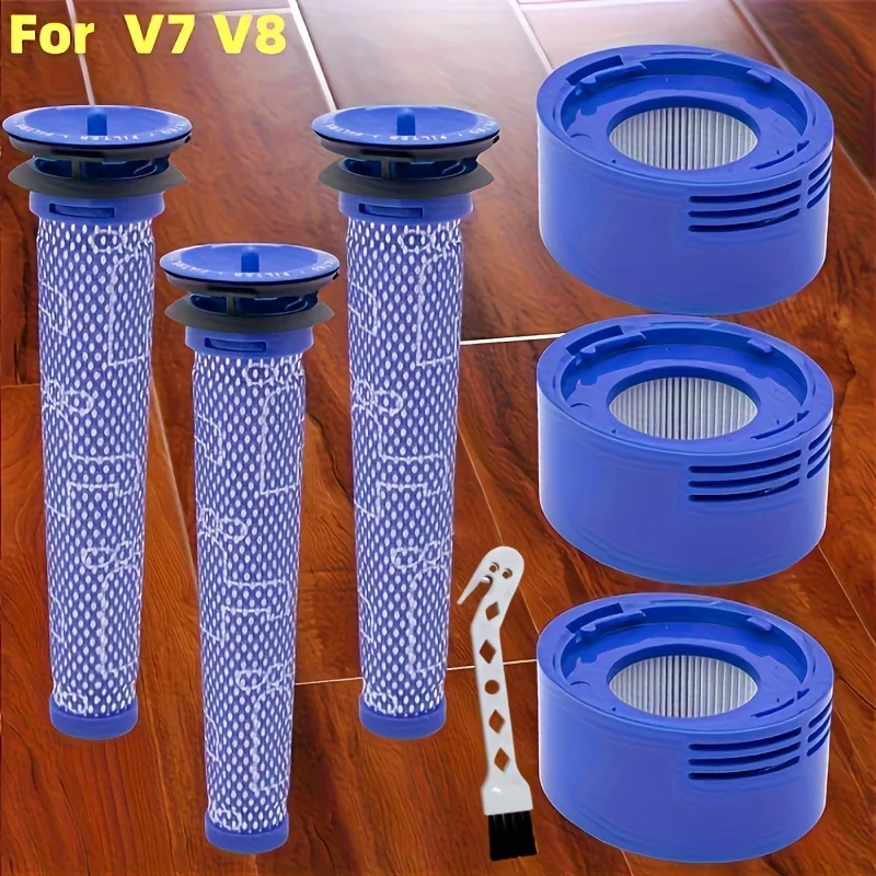 Replacement Filter Kit for Dyson V7/V8 Cordless Vacuum Cleaners: 3 Post-Motor Filters, 3 Pre-Motor Filters, and 1 Tool