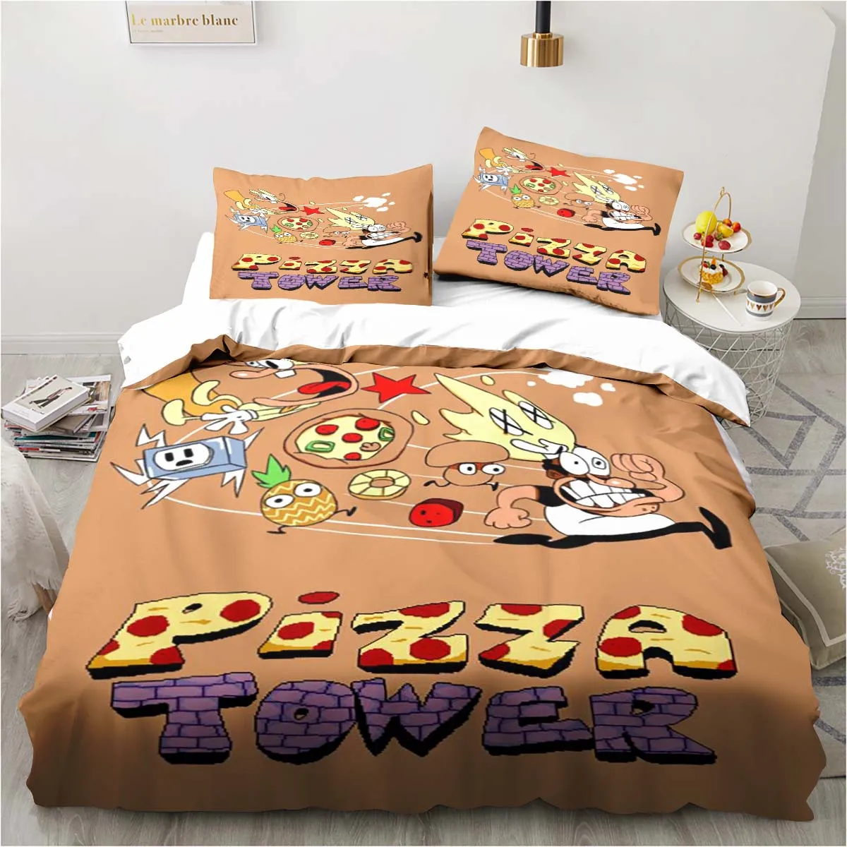 Imagem -03 - Pizza Tower Classic Pixel Estilo Game Bedding Grupo Bed Grupo Duplo King Size Capa de Edredão e Fronhas Capa de Edredão Pcs