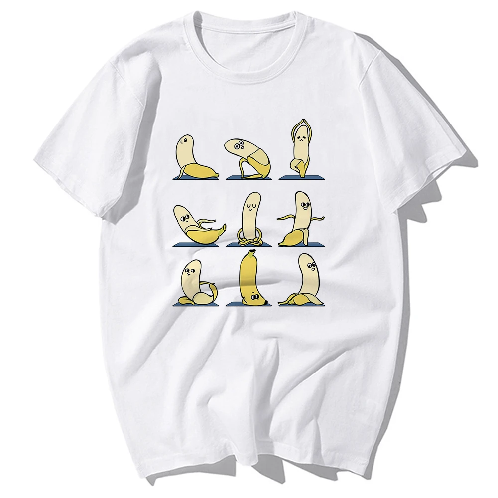 Banana Yoga Action Funny T Shirt,White Casual Short Sleeve Tshirt,Unisex Fresh Streetwear,Short Sleeve T-shirt,Breathable Print