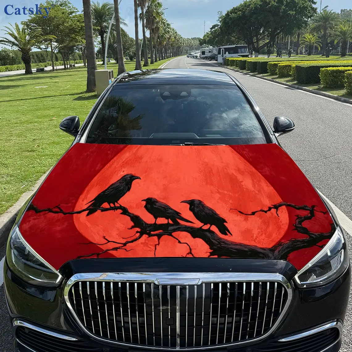 The raven on the branches of the blood moon Themed Car Hood Decoration, Livery Stickers - SUV, Truck & Car, Car Accessories, Ins