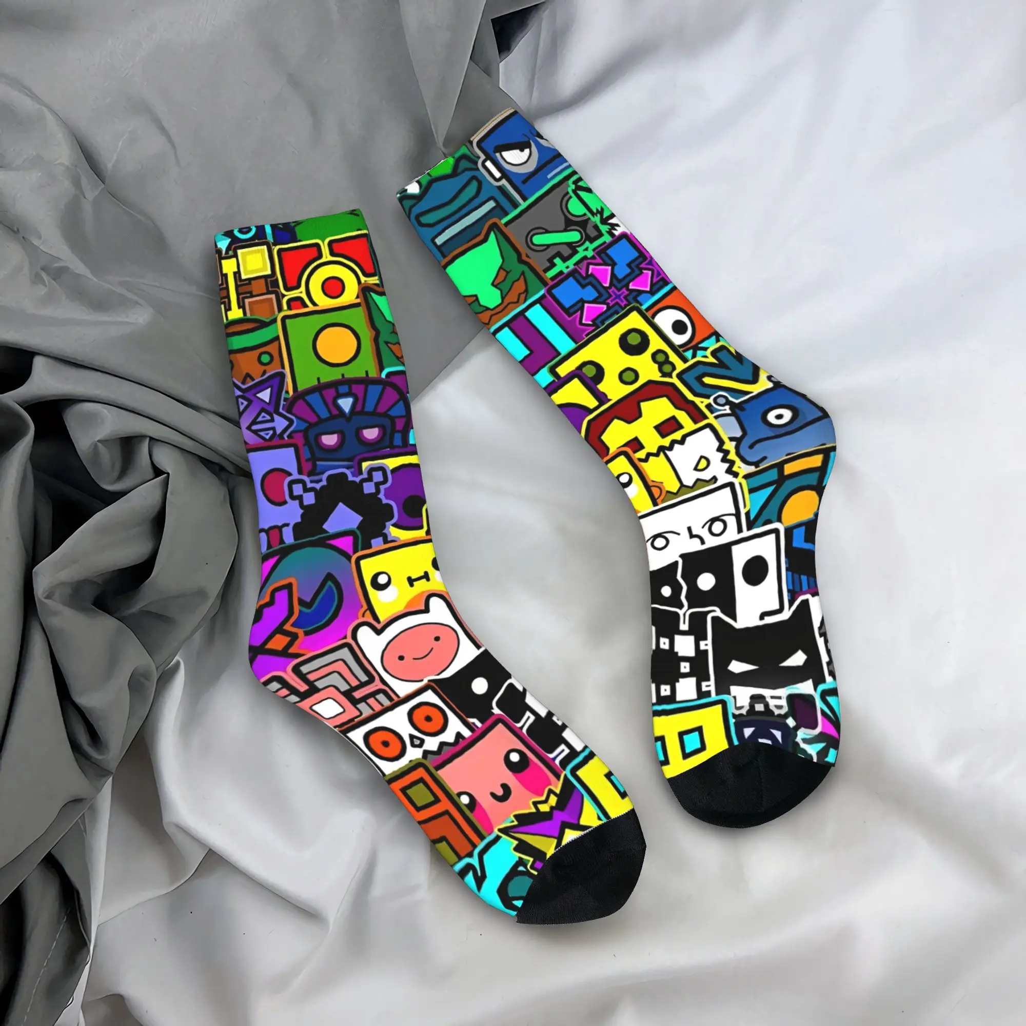 Geometry Gaming Dashed  Socks  Printed Stockings Anti Sweat Unisex Men Socks Breathable Autumn Retro Outdoor Sports Socks
