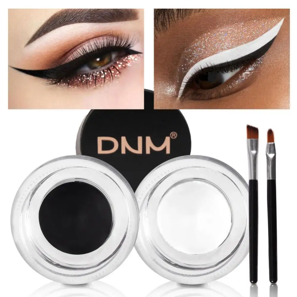 2 Stuks Bruin Zwart Eyeliner Gel Crème Blijvende Make Up Waterdicht Smudge-Proof Cosmetica Set Eye Liner + Borstels