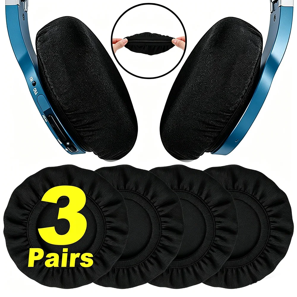 1-3 Pairs Universal Reusable Elastic Lycra for Over-ear Black Headphone Cover Stretchable and Washable Sanitary Earcup Protector