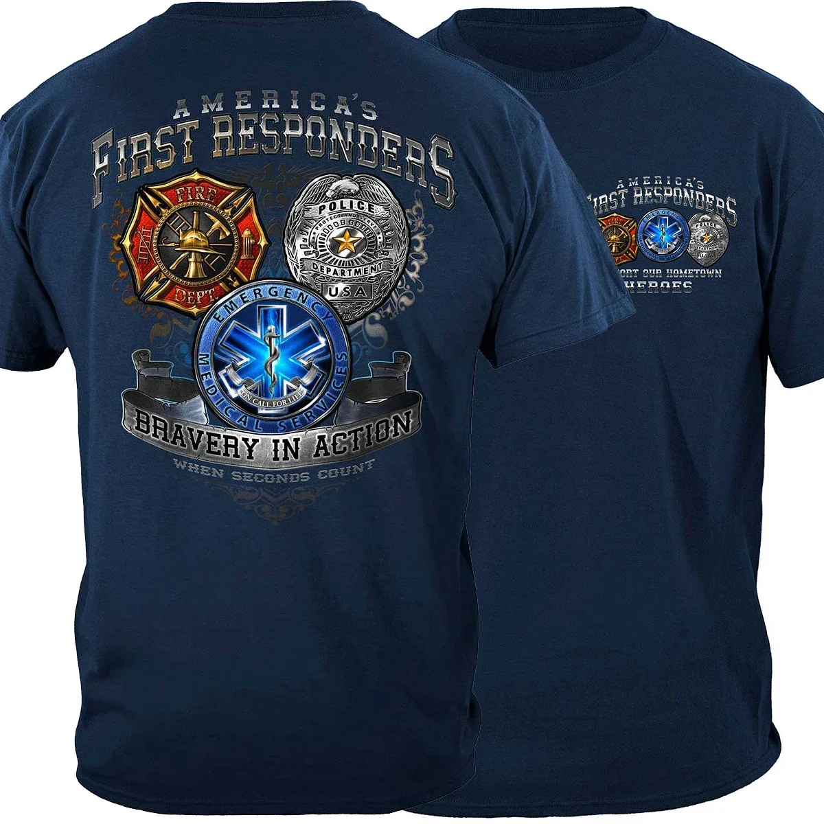

America's First Responders Bravery In Action T-Shirt. Summer Cotton O-Neck Short Sleeve Mens T Shirt New S-3XL