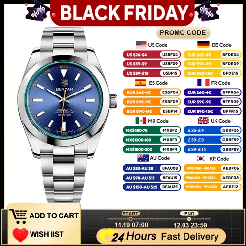 BENYAR 2025 nuevos relojes para hombre, relojes de lujo de primeras marcas, reloj de pulsera deportivo mecánico automático resistente al agua hasta 50M para hombre, regalo BY5176