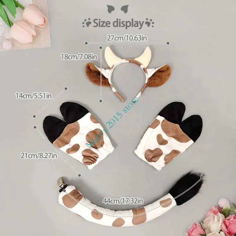 Ensemble d'accessoires Costume vache E15F, 3 pièces, oreilles vache, bandeau, gants, queue, d'accessoires, Costumes