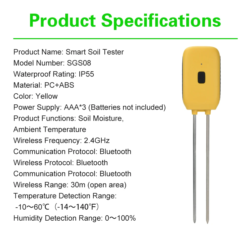 بلوتوث درجة حرارة التربة مقياس الرطوبة لحديقة الذكية كاشف اختبار رطوبة التربة لبساتين المزرعة أصائص زرع مزرعة APP التحكم