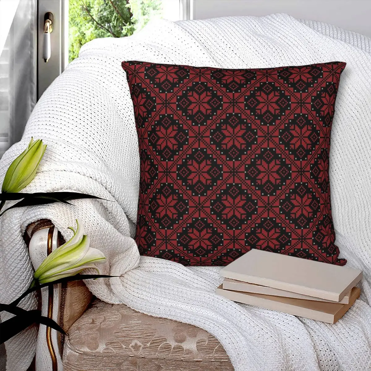 Embroidery Art Pattern Square Pillowcase Polyester Linen Velvet Pattern Zip Decor Throw Pillow Case Home Cushion Case