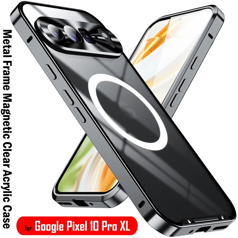 

Магнитная беспроводная зарядка Funda для Google Pixel 10 Pro XL, чехол из алюминиевого сплава, металлический каркас, HD прозрачный акриловый чехол