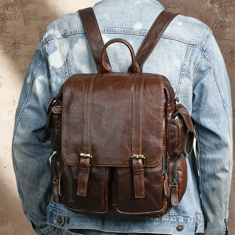 Men's cowhide backpack multifunctional travel bag Women's portable crossbody bag