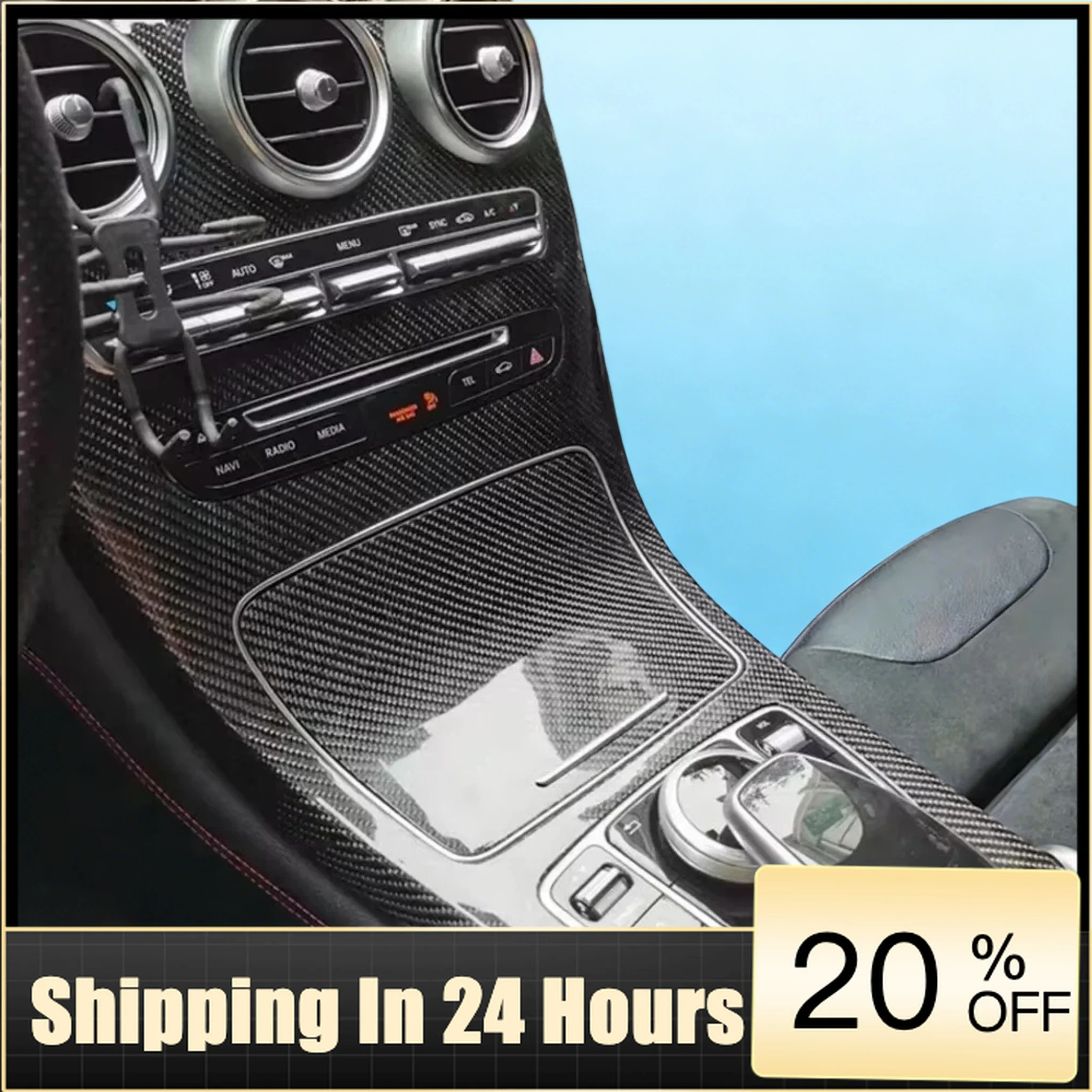 UOSO For Mercedes Benz  C Class W205 GLC X253 2015-2021 Real Carbon Fiber Replacement Style Car Center Console Panel Decoration