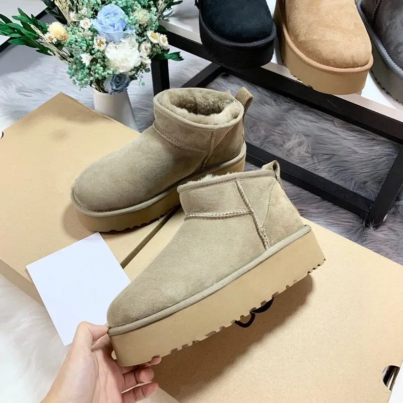 2026 nuevas botas clásicas Ultra Mini de plataforma de cuero de gamuza lana comodidad invierno zapatillas de piel para mujer K98 ‮ 34-53 Uova SeziS