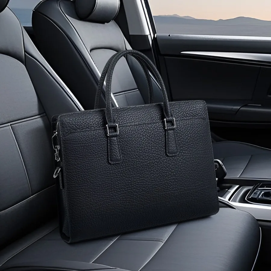 

【Новый стиль】Мужская сумка-портфель большой вместимости, простой деловой портфель, кожаная сумка для ноутбука, водонепроницаемая, модная и высококачественная.