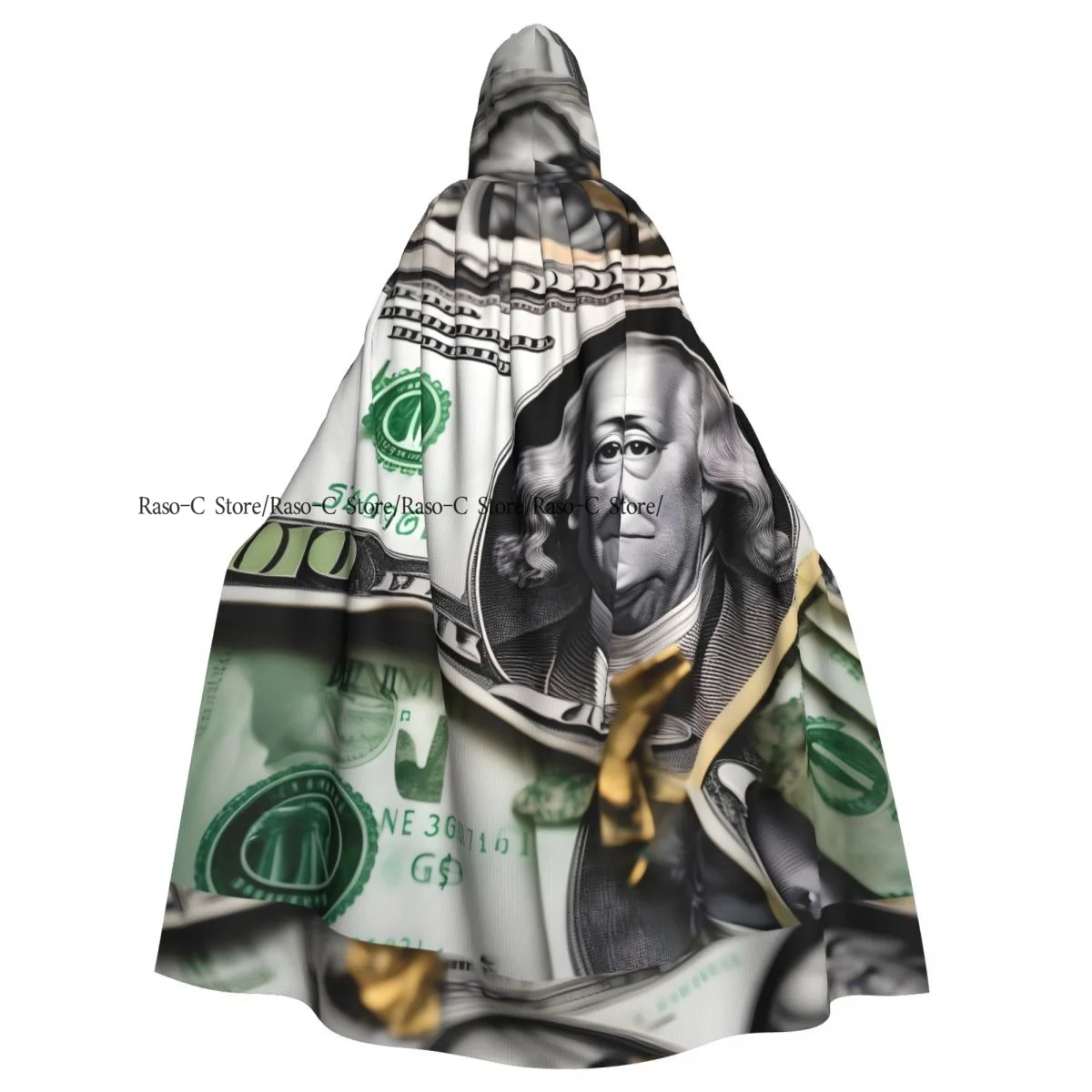 Long Cape Cloak Banknote Pattern Hooded Cloak Coat Autumn Hoodies