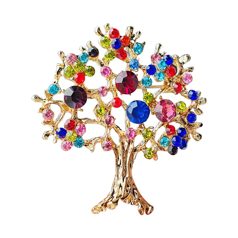 Colorful Crystal Christmas Tree Brooch For Women High-End Shawl Buckle Full Of Rhinestone Tree Of Life Corsage Silk Scarf Buckle