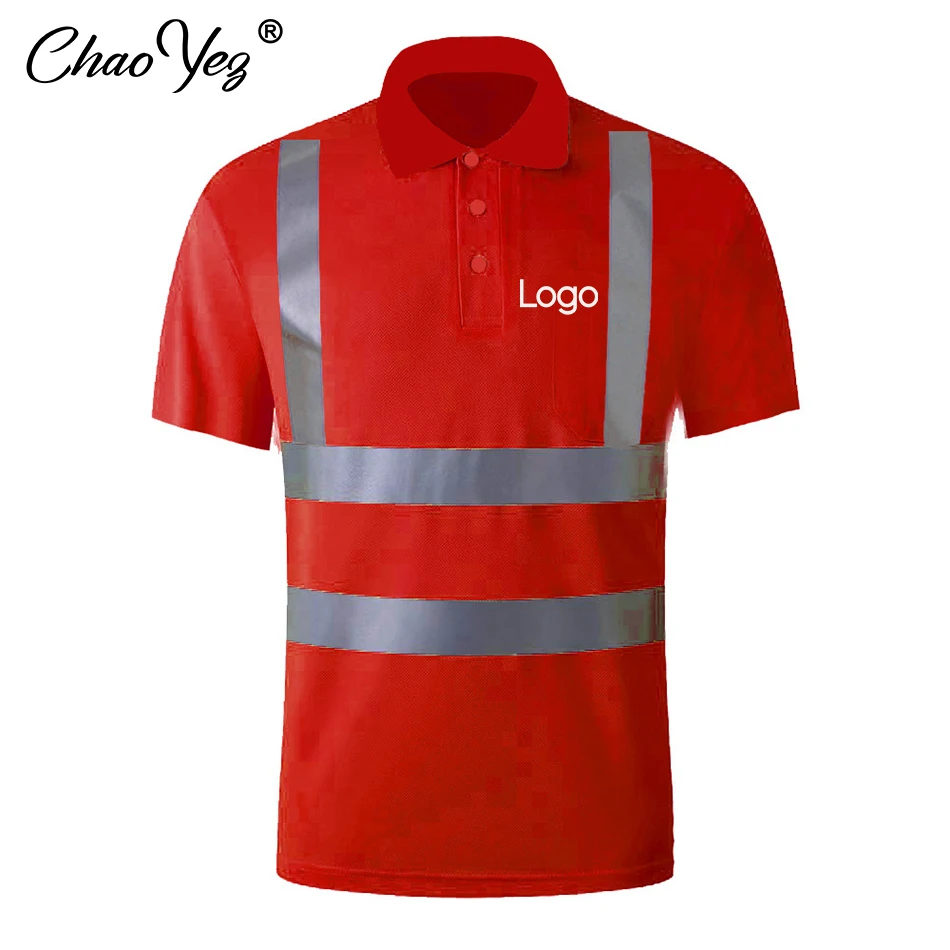 DIY Logo Safety Polo Shirt Orange High Visibility Reflective Shirt With Pockets Quick Dry Safety Clothing Night Work T-shirt