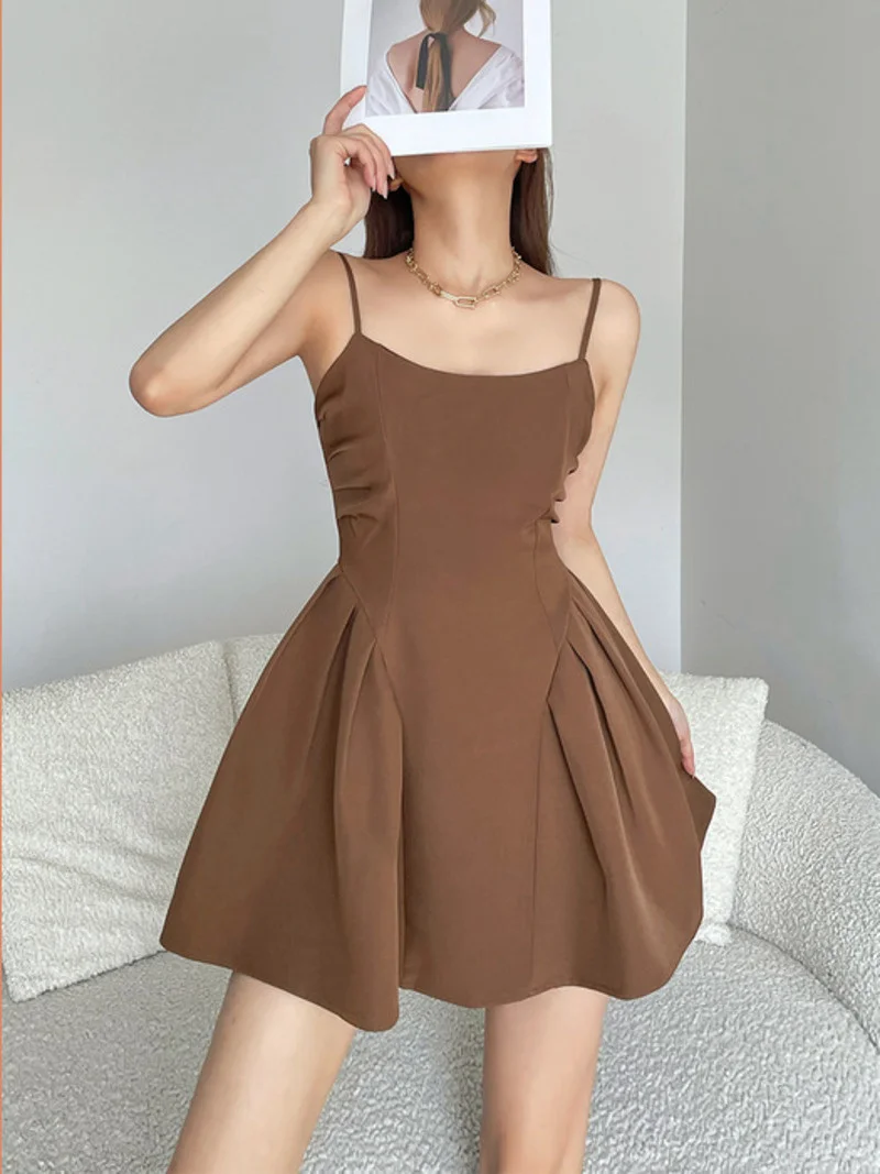 

Summer Fahsion Women Tops Sweet Mini Tank Dress 2023 Elegant Shoulder Strap Dresses 2023 Women Slim M670