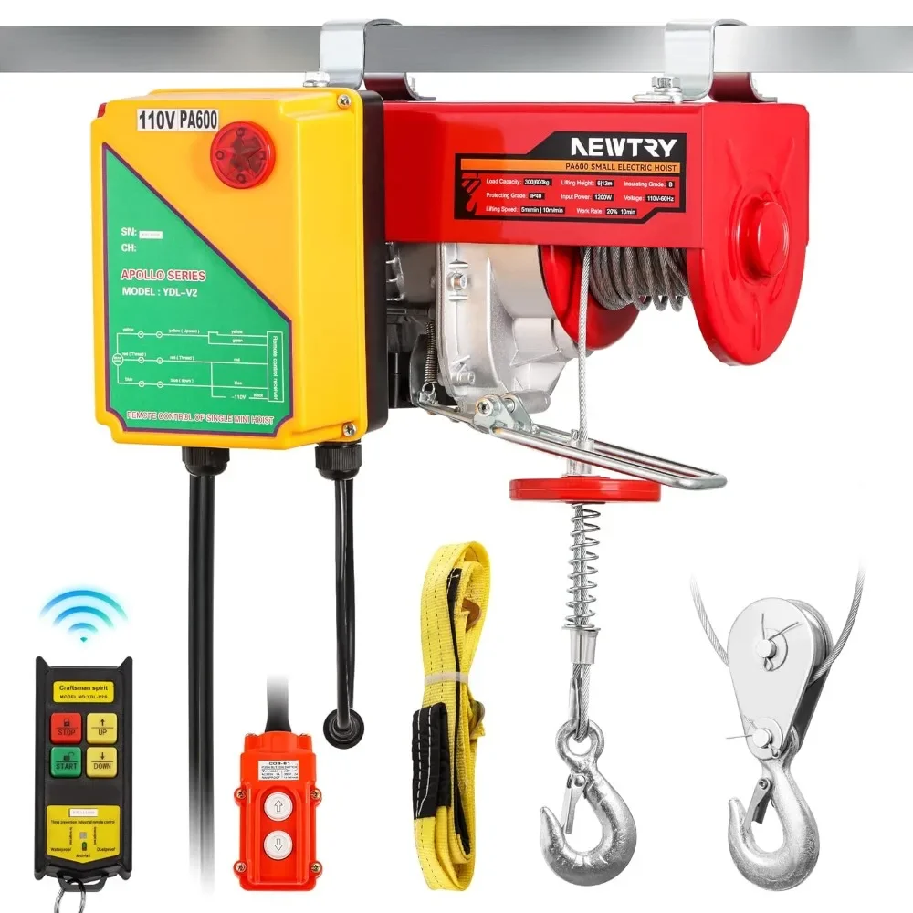 

1320lb Electric Hoist Lift Wireless & Cable Remote Control Overhead Electric Winch Pulley System, Single & Double Slings