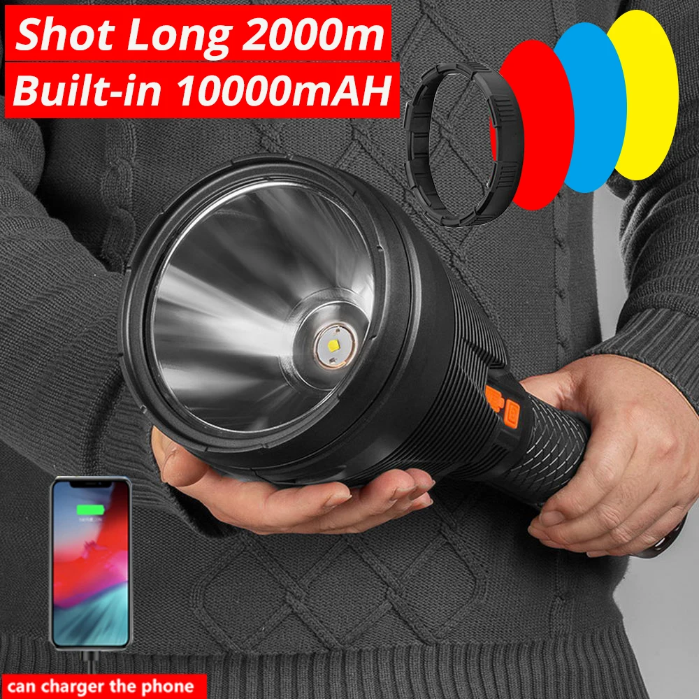 Super Large powerful Flashlight 1000000 lumens LED torch Tactical Flashlights 10000mah Hunting Camping Lantern Long Shot 2000m