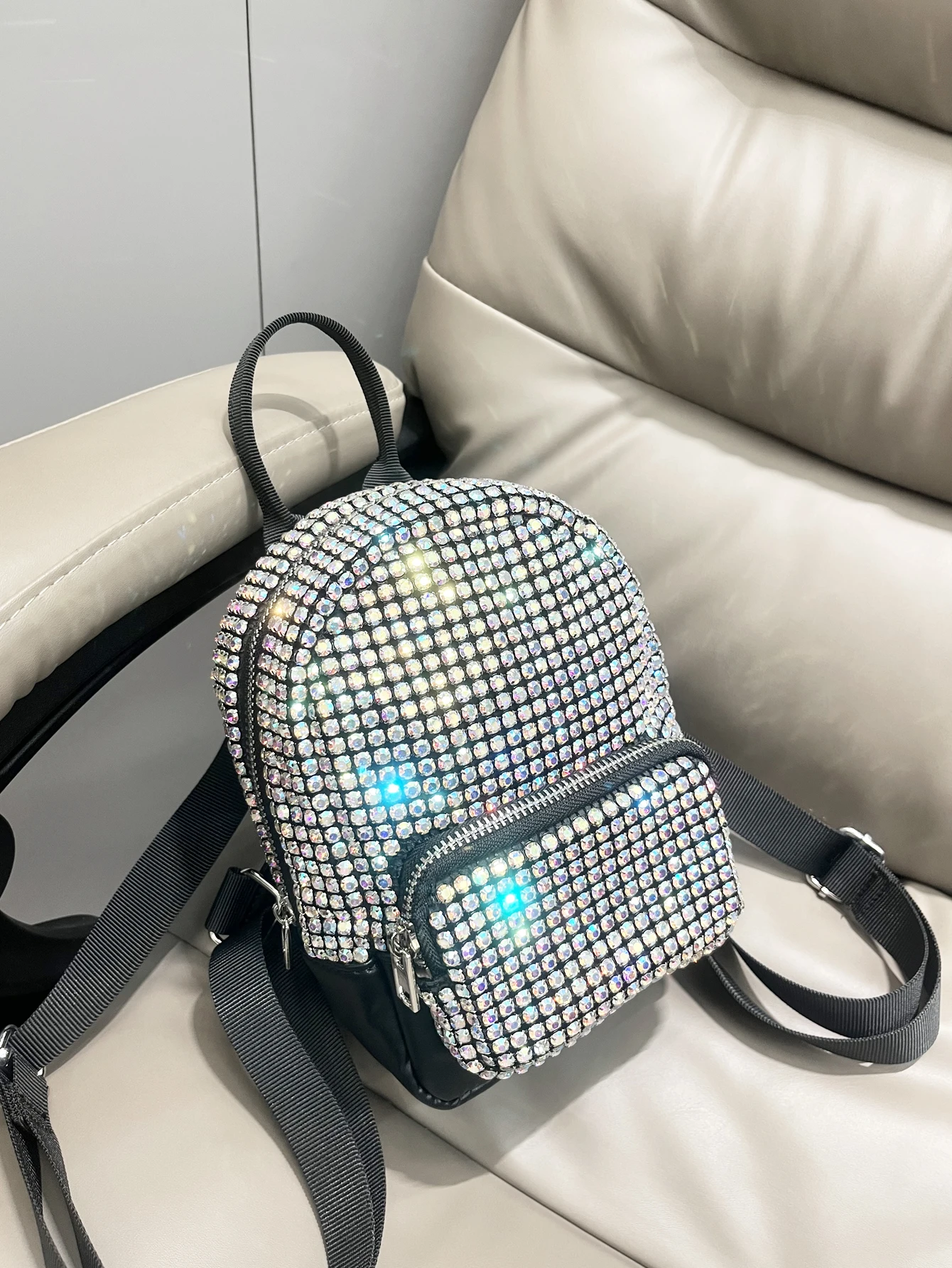 bling mini backpack Loungefly Backpack- Minnie Mouse Silver Sequin The backpack has a large main compartment and a front zipped pocket Shiny Crystal Backpack rhinestone Handmade