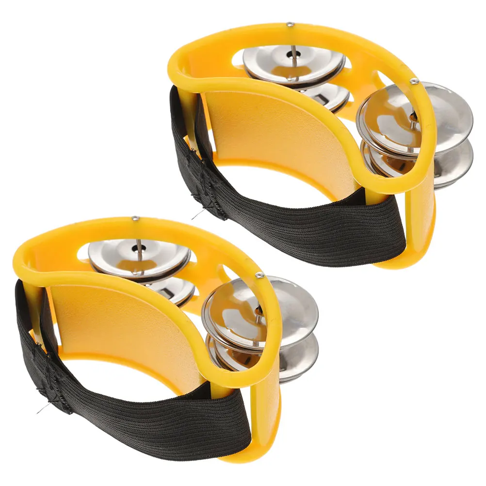 

2Pcs Yellow Dual Row Foot Tambourines Stable Percussion Instrument for Adults Music Performance Rhythm Bell Shaker