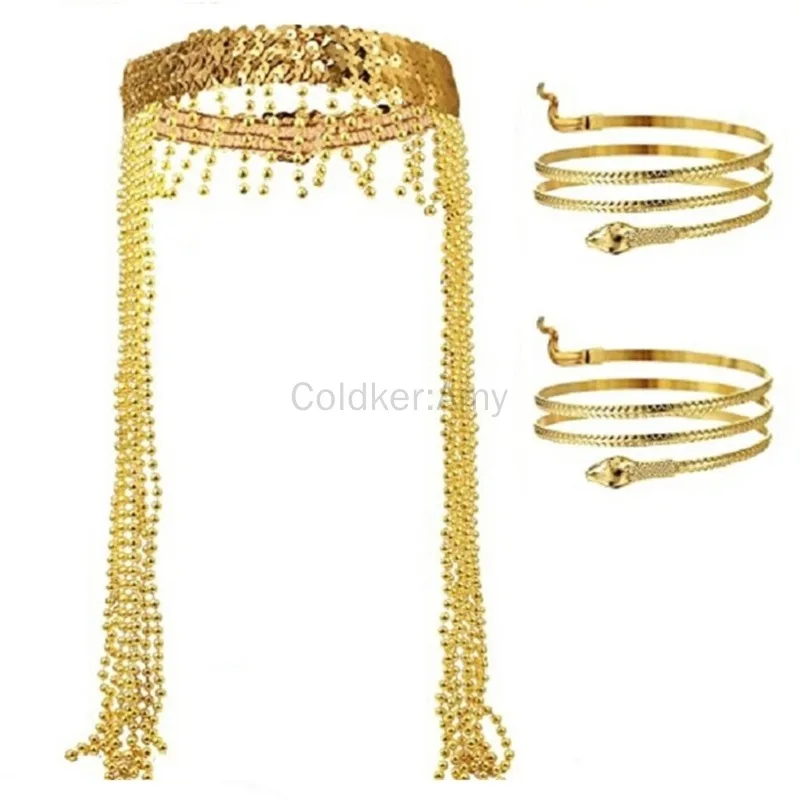 

Ancient Egyptian Style Gold Plated Headpiece Set with Snake Design Bangles Women Halloween Hairband Carnivals Party Headwear
