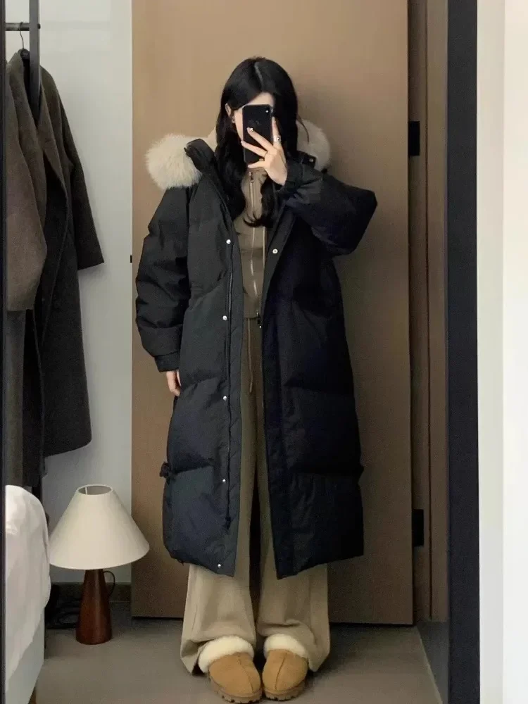 

Trendy Long Women's 2025 Cotton Jackets Winter New Solid Color Fur Collar Coats Ladies Cotton Padded Hooded Outerwear