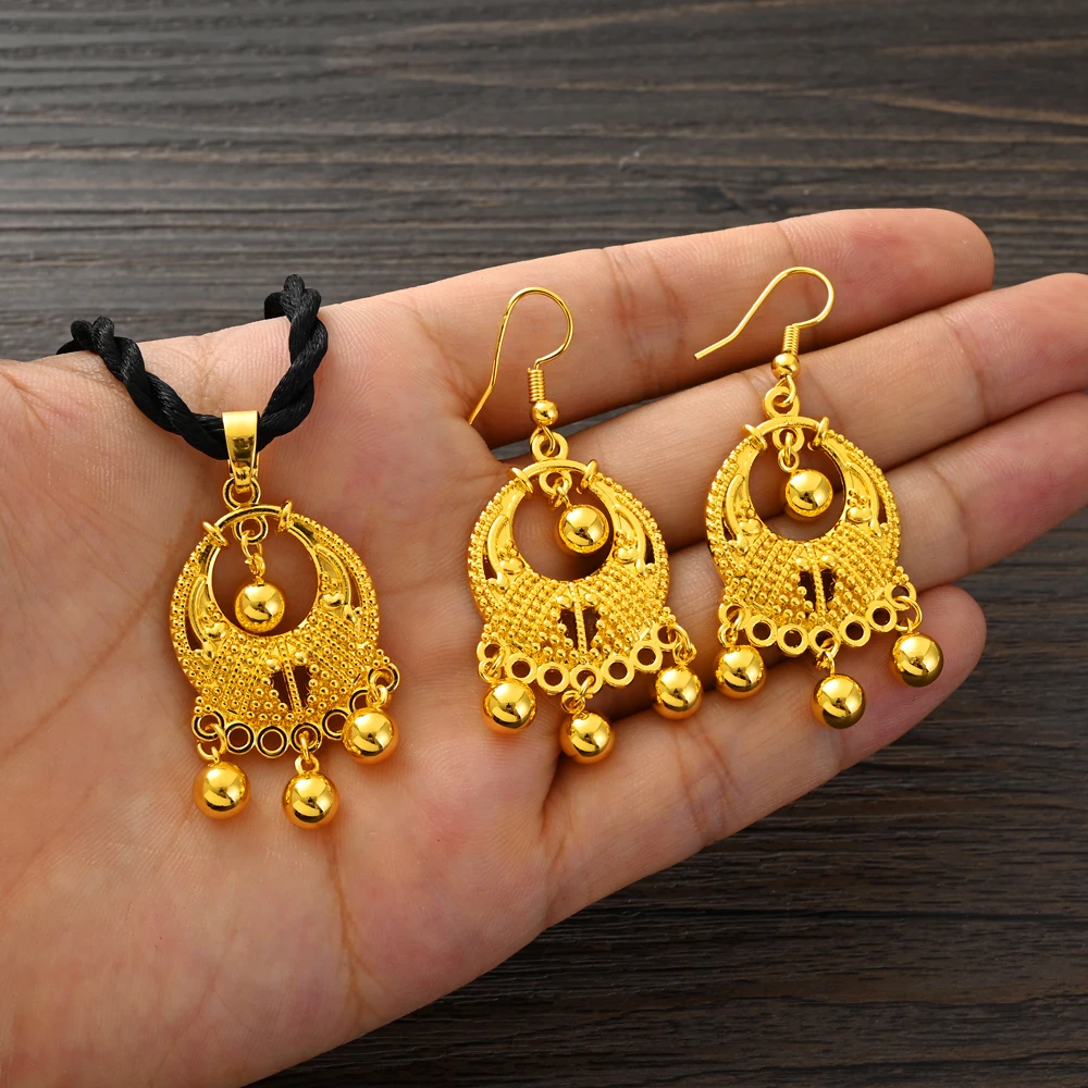 Bangrui Gold Color Dangle Africa/Middle East/Terkish/Negeria/Thailand Love Earrings Pendant Golden Braidal Jewellery Set