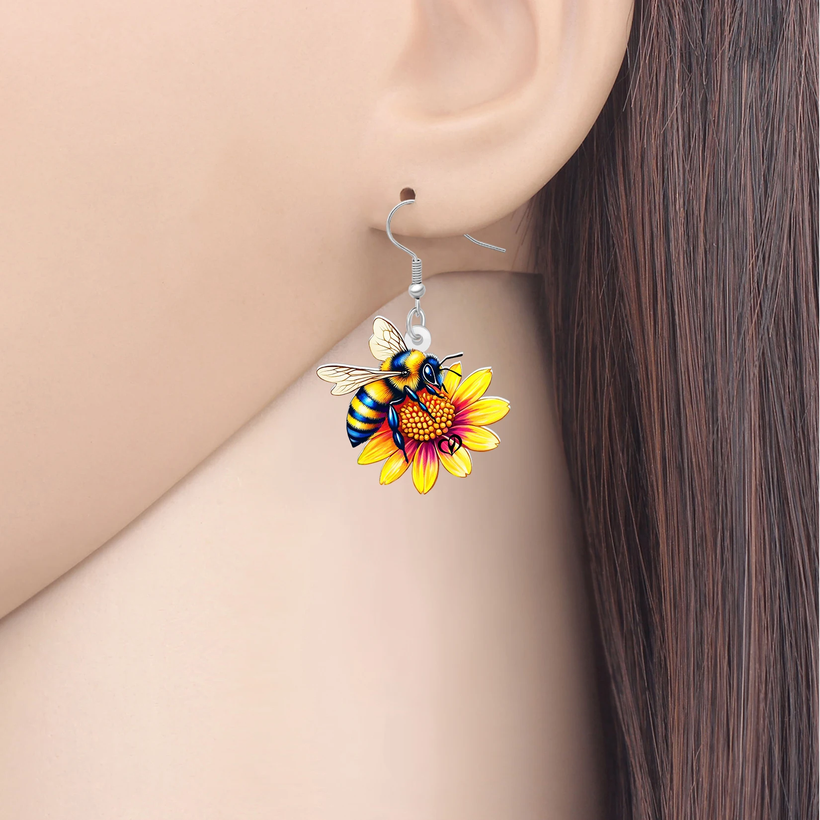 BONSNY Acrylic Floral Bumble Bee Earrings Yellow Sunflower Honybee Insects Dangle Drop Statement Jewelry Gifts for Women Teens