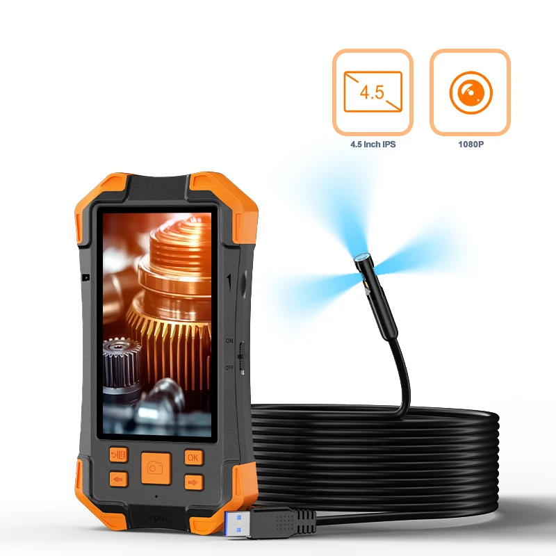 

4.5 Inch Industril Endoscope Camera 2.0MP IPS Color Waterproof Auto Focus Lens 1920P Replaceable Rigid Cable Borescope Camera