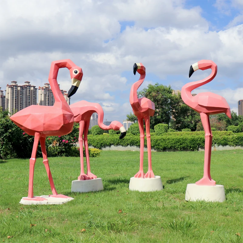 Large outdoor beautiful Chen geometric flamingo wedding props fiberglass sculpture ornament