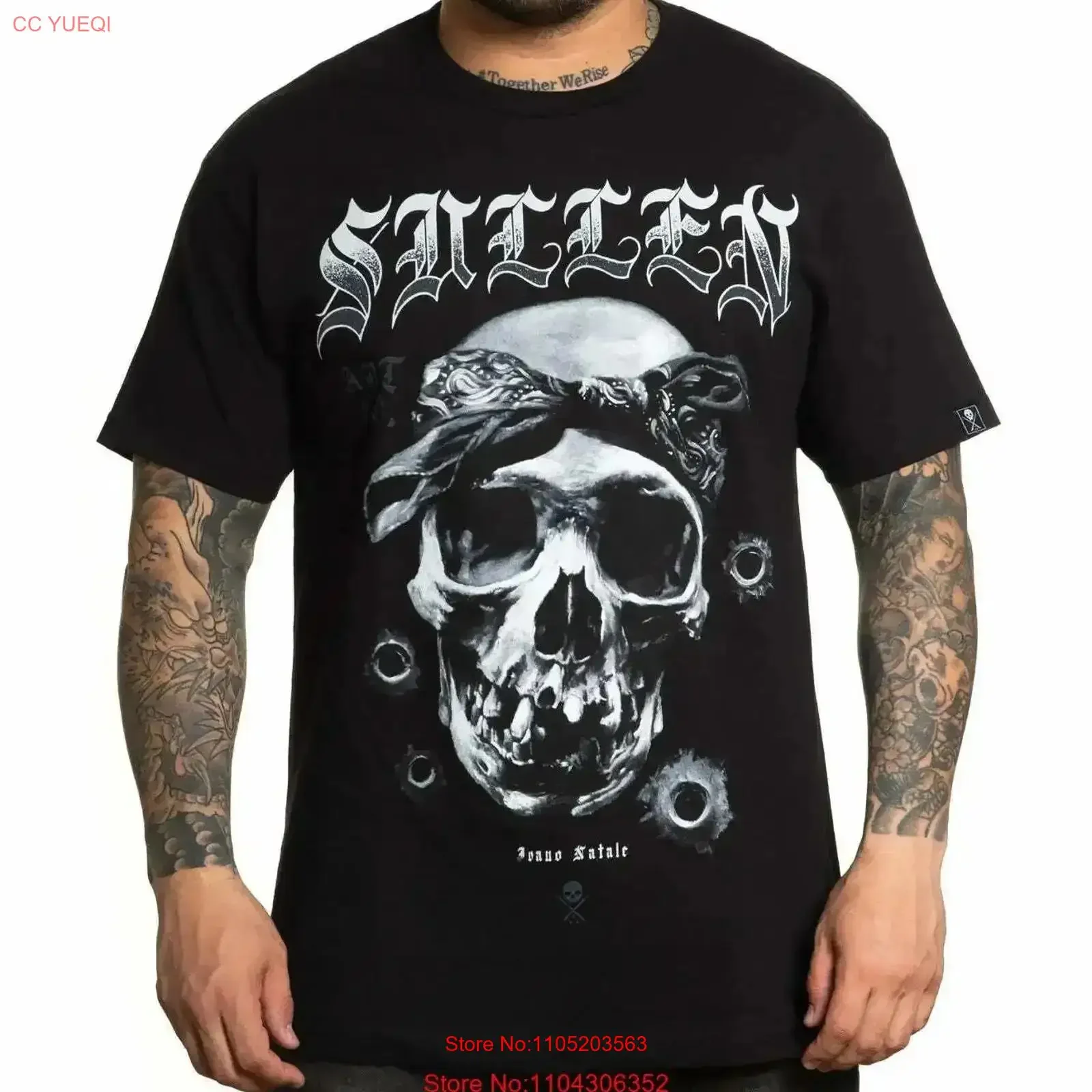Sullen Ivano Natale Grey Bandana Skull Bullet Holes Tattoo Art Ink T Shirt SCM4160 vintage Washed Comfortable graphic Slightly