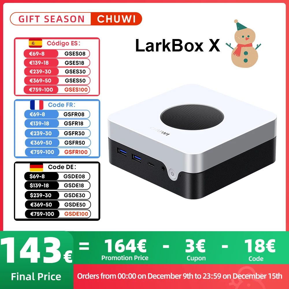 CHUWI LarkBox X Mini PC Gaming Intel 12th N100 15W 12GB LPDDR5 512GB SSD Windows 11 WiFi 6 BT 5.2 Extended Storage Up To 1TB