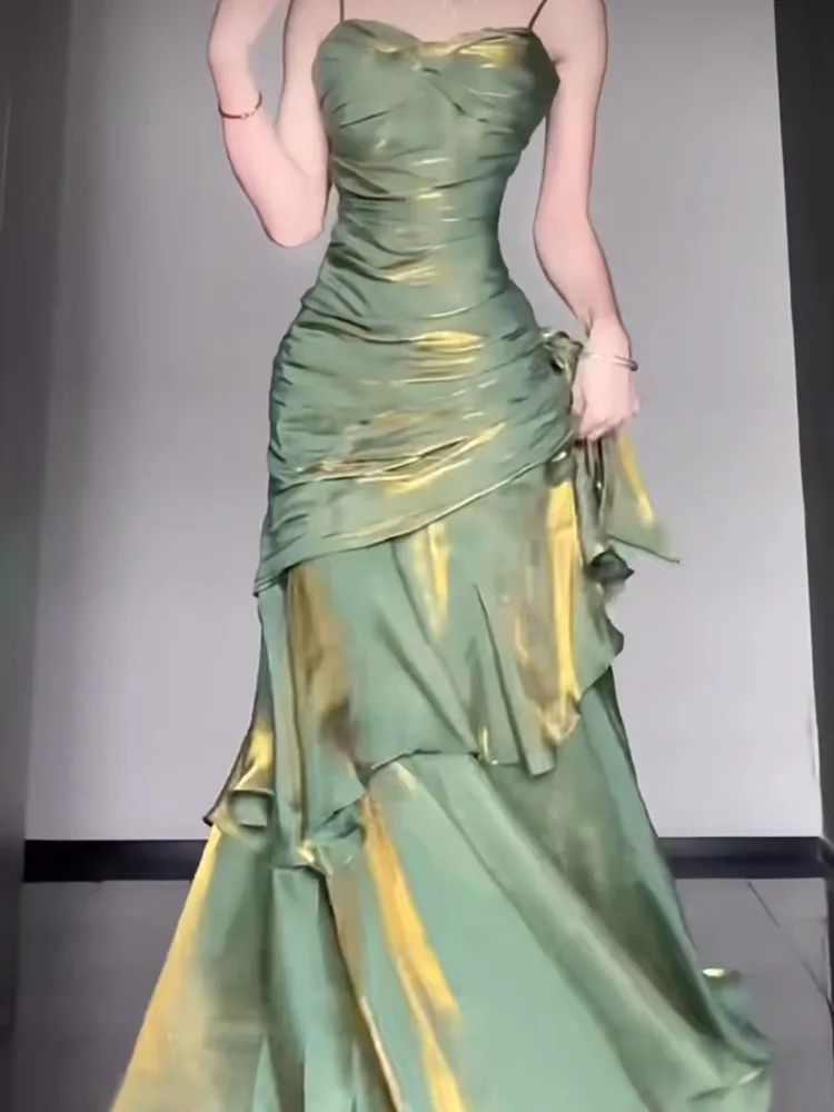 Sukienka damska oversize, zielona, na ramiączkach, seksowna, podkreślająca talię, obcisła, typu rybka, nowa kolekcja lato 2025, sukienki midi, Vestidos De Mujer