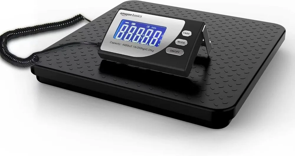 

Digital Postal Scale Heavy Duty Aluminum Platform 440 lb Capacity 1 Ounce Readability Black