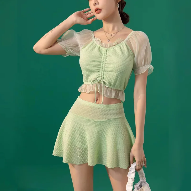 

Swimwear Women's 2023 Summer Conservative Slim Sweet Solid Color Skirt Split Swimwear Hot Flat Corner Pants Swimwear Wholesale