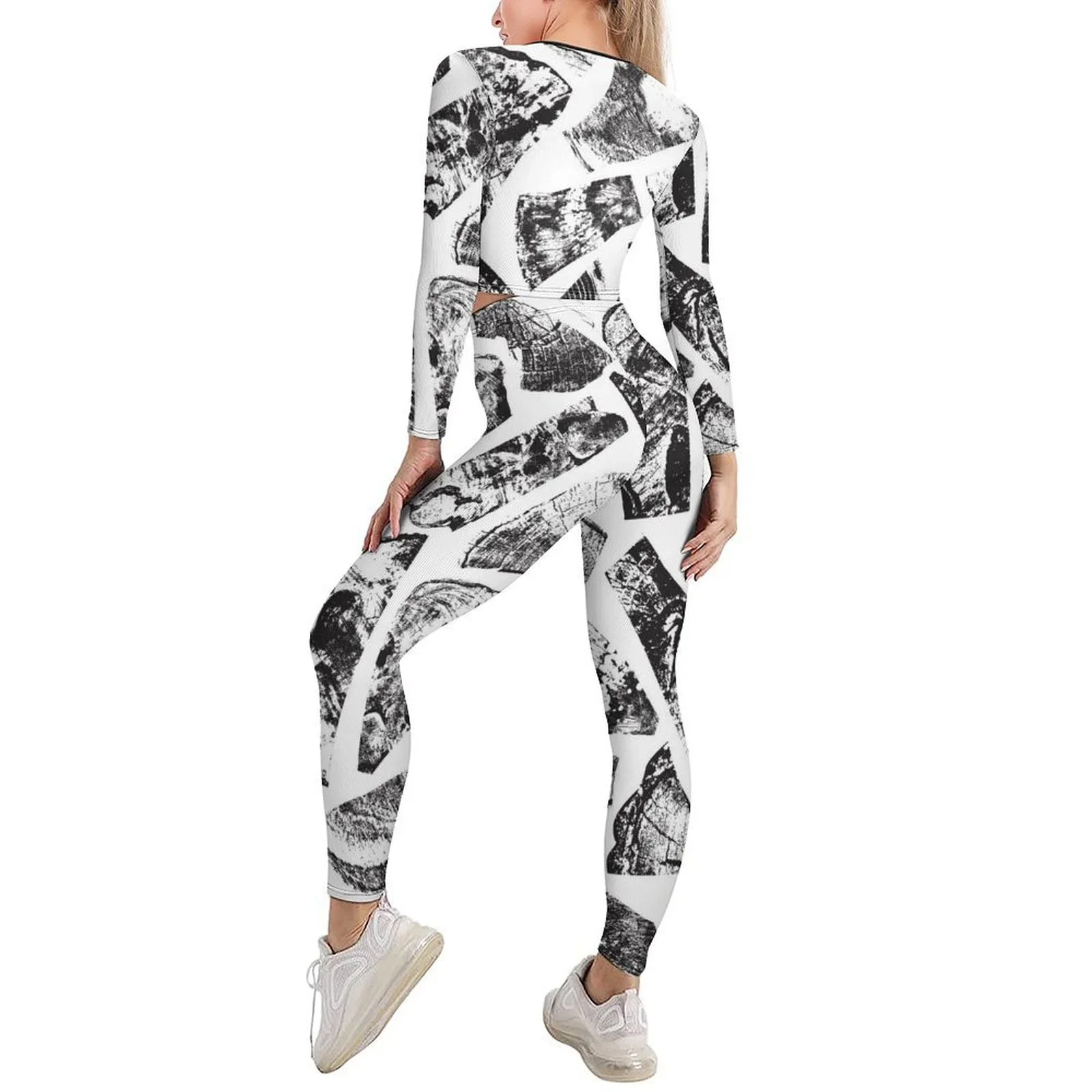 Buysing Women's Two Pieces Set 3D Retro Low-key Printing Pant Sets Tight and Exposed Navel New Women's Fashion Pattern Tracksuit