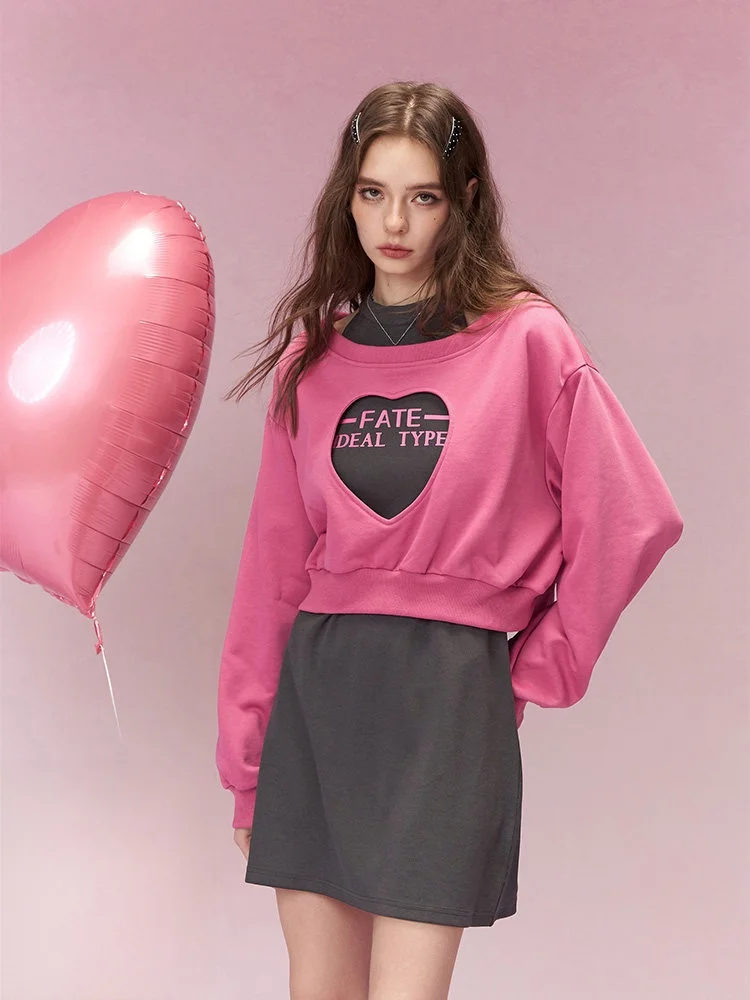 

Sweet Cool Double Repair Hollow out Color Block Dress Two Piece Set Women Early Spring Design Sense Sweatshirt Dress Fairy Po...