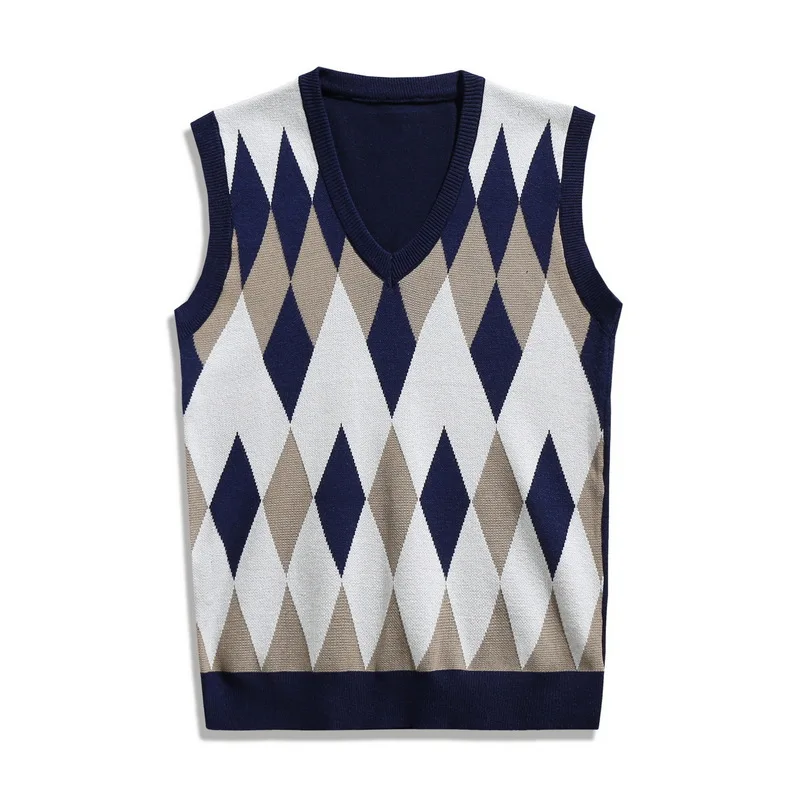 

Men's Color Blocking V-neck Knitted Vest with A Hong Kong Style Loose Fitting Couple Sleeveless Camisole Sweater