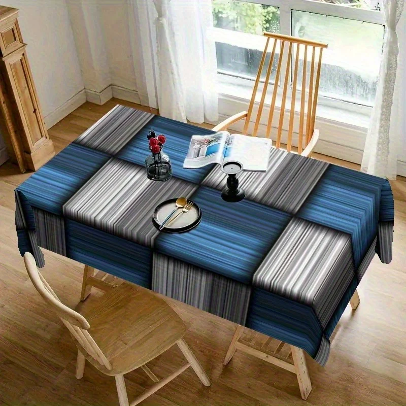 Tablecloth 1pc - Blue, White, Gray Checkered Pattern Tablecloth - Perfect for Home Decorationzyc