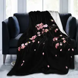 Japanese Sakura Cherry Blossom Print Flannel Throw Blanket Warm Ultra-Soft Micro Fleece Blanket for Bed Couch Sofa Living Room