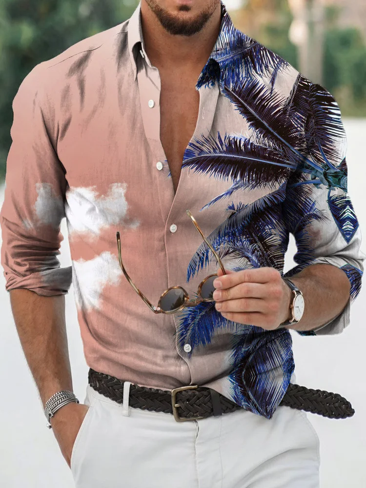 

Large Size Men's 3D Long Sve Printed irt Plant Flower Pattern Breathable Loose Fit Youthful Sle Spring Autumn Wear