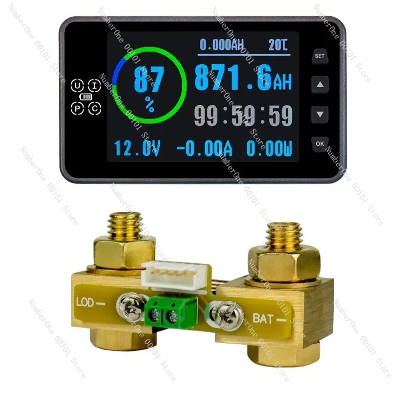 3.5-Inch Color Screen LCD Digital Display, Multi-Functional RV Forklift Battery Power Meter, High-Precision Coulomb Meter