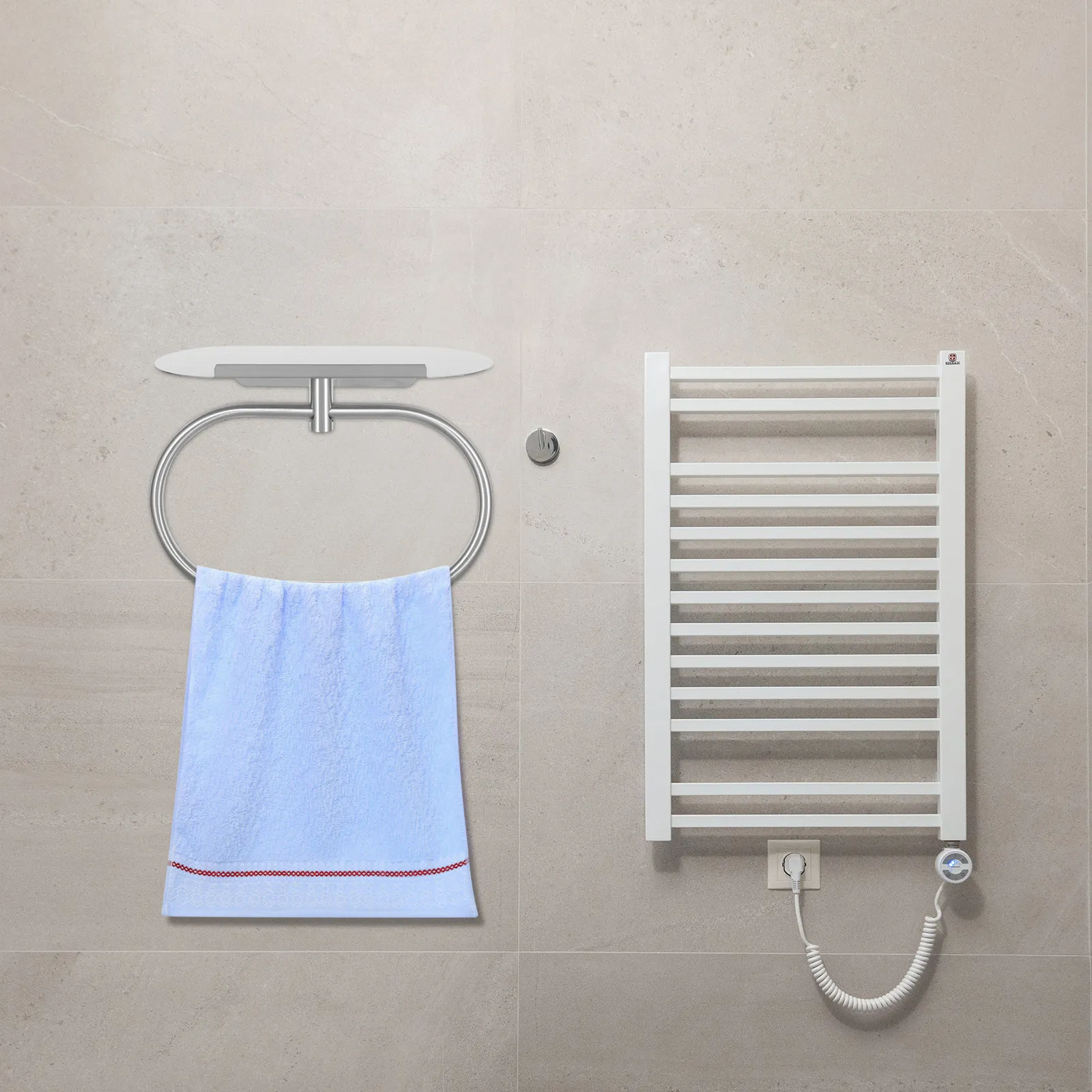 

Adhesive Stainless Steel Bathroom Towel Rack Wall Mounted No Drilling with Shelf Bathroom Shelf Organizer Towel Hangers