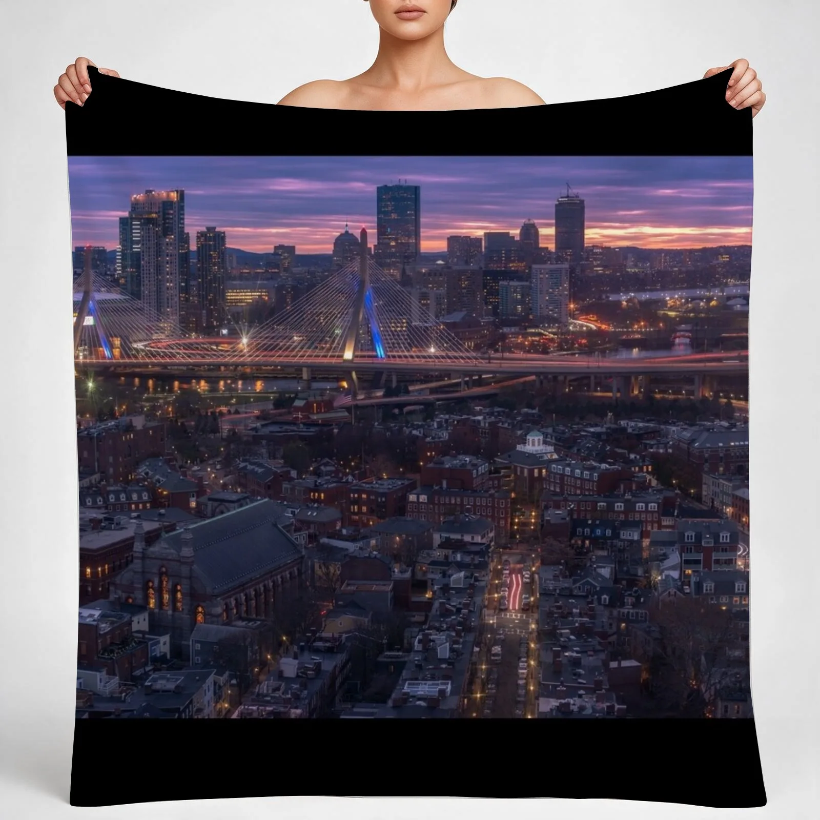 New Charlestown sunset, Boston Throw Blanket couch cozy soft plush fuzzy picnic outdoor blanket