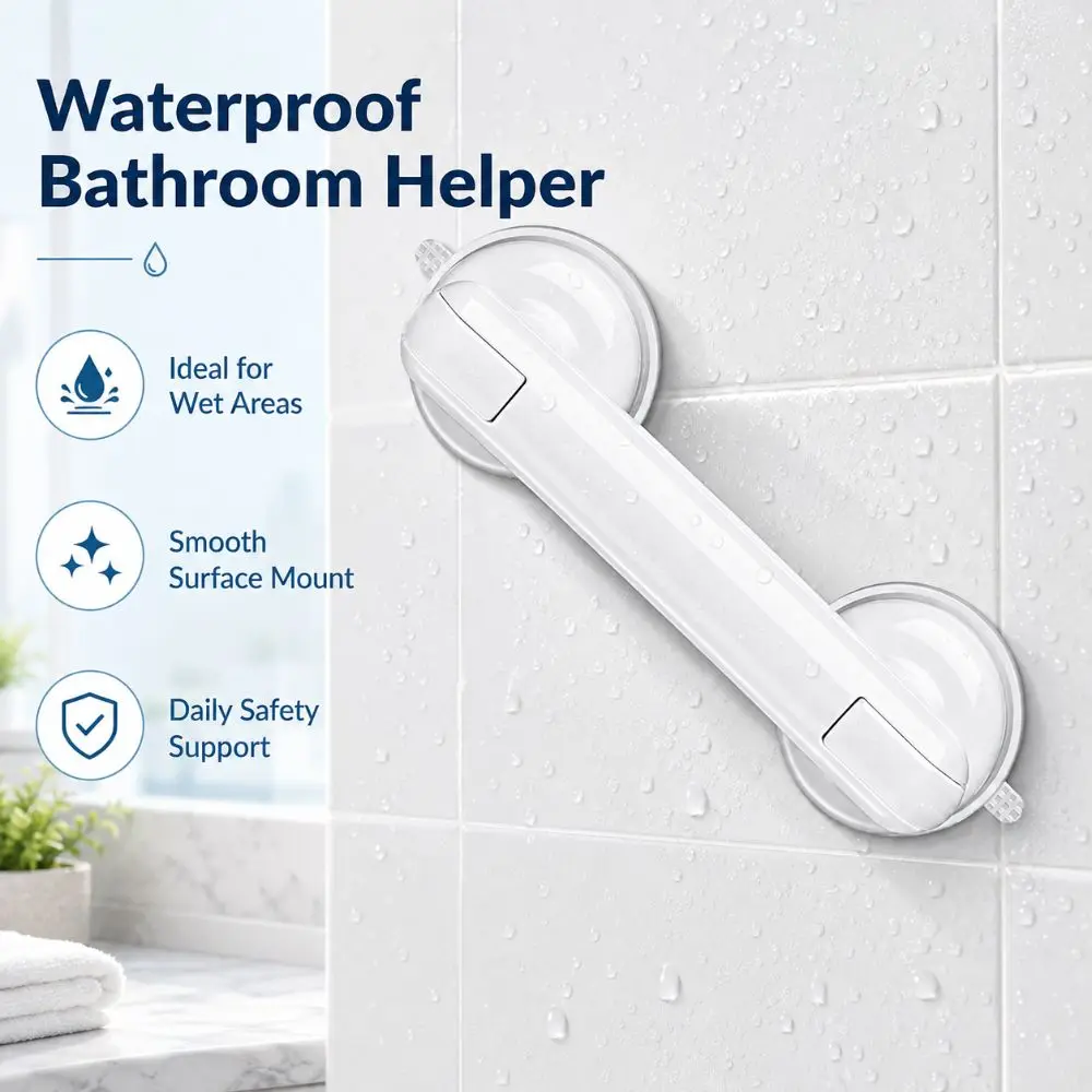 Anti Slip Suction Grab Bar Balance Support 11 Inch Shower Grab Handle Dual Suction Cup Smooth Surface Mount