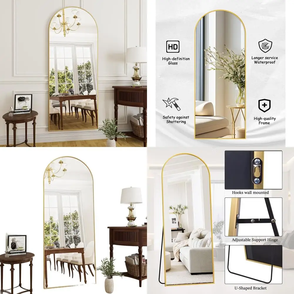 

Arched Floor Length Mirror, 71x26, Large Body Wall Mounted, Stand Included, Ideal for Bedroom or Living Room, Gold