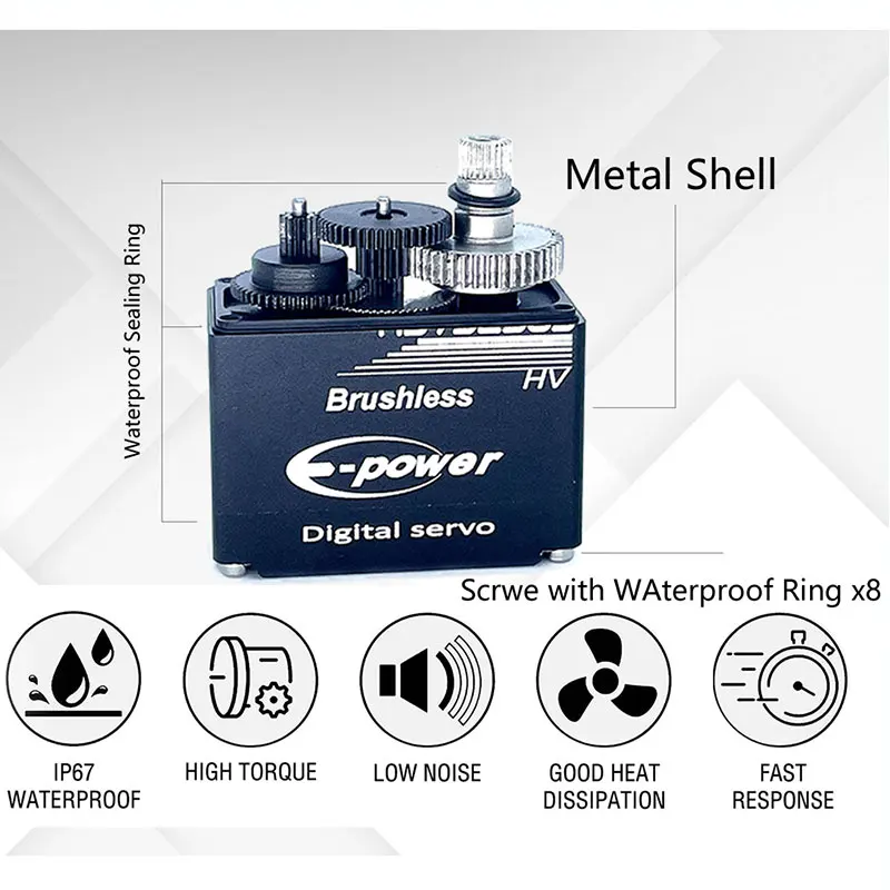 E-POWERRC RC Servo 51KG 180°/270°/360° Waterproof Brushless Parts Metal Digital 8.4V HV High Torque 1:10 Drive RC Car Boat Toys