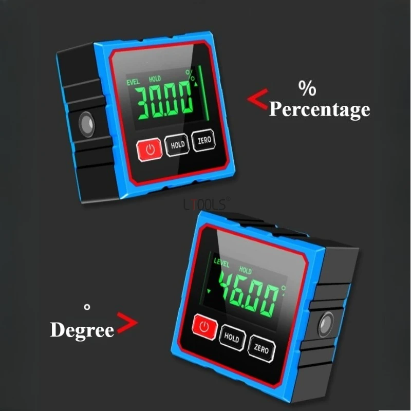 อิเล็กทรอนิกส์ดิจิตอลมุม Dipmeter Dual Cross Laser Gradient วัดระดับเมตรไม้สี่ด้านแม่เหล็ก Inclinometer